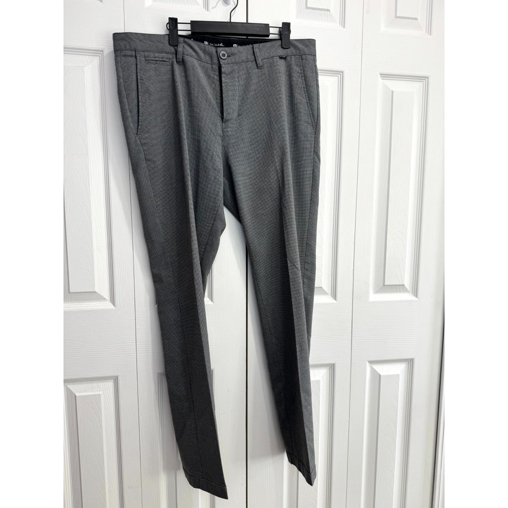 Travis Mathew Pants Men's 36 Black Gray Checked Logo Straight Leg Performance‎